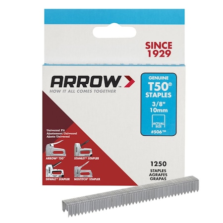 Arrow Fastener Heavy Duty Staples, Flat Crown, 3/8 in Leg L, Steel 50624